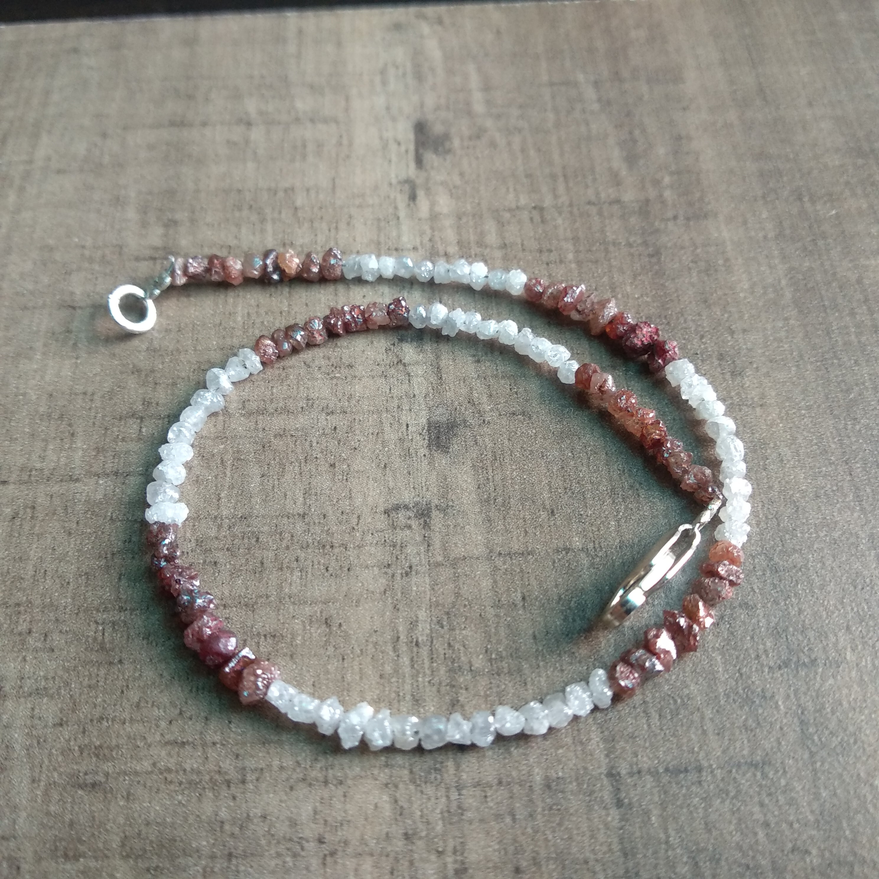 8.00 Carats White Red Color Rough Diamonds Beads 6.50" Bracelet wt Silver Clasp, Wholesale Loose Uncut Diamond