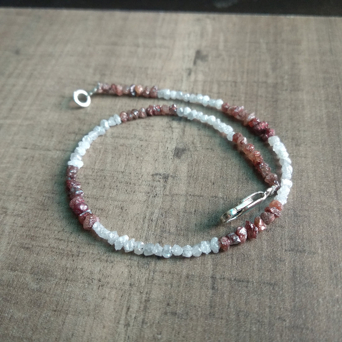 8.00 Carats White Red Color Rough Diamonds Beads 6.50" Bracelet wt Silver Clasp, Wholesale Loose Uncut Diamond