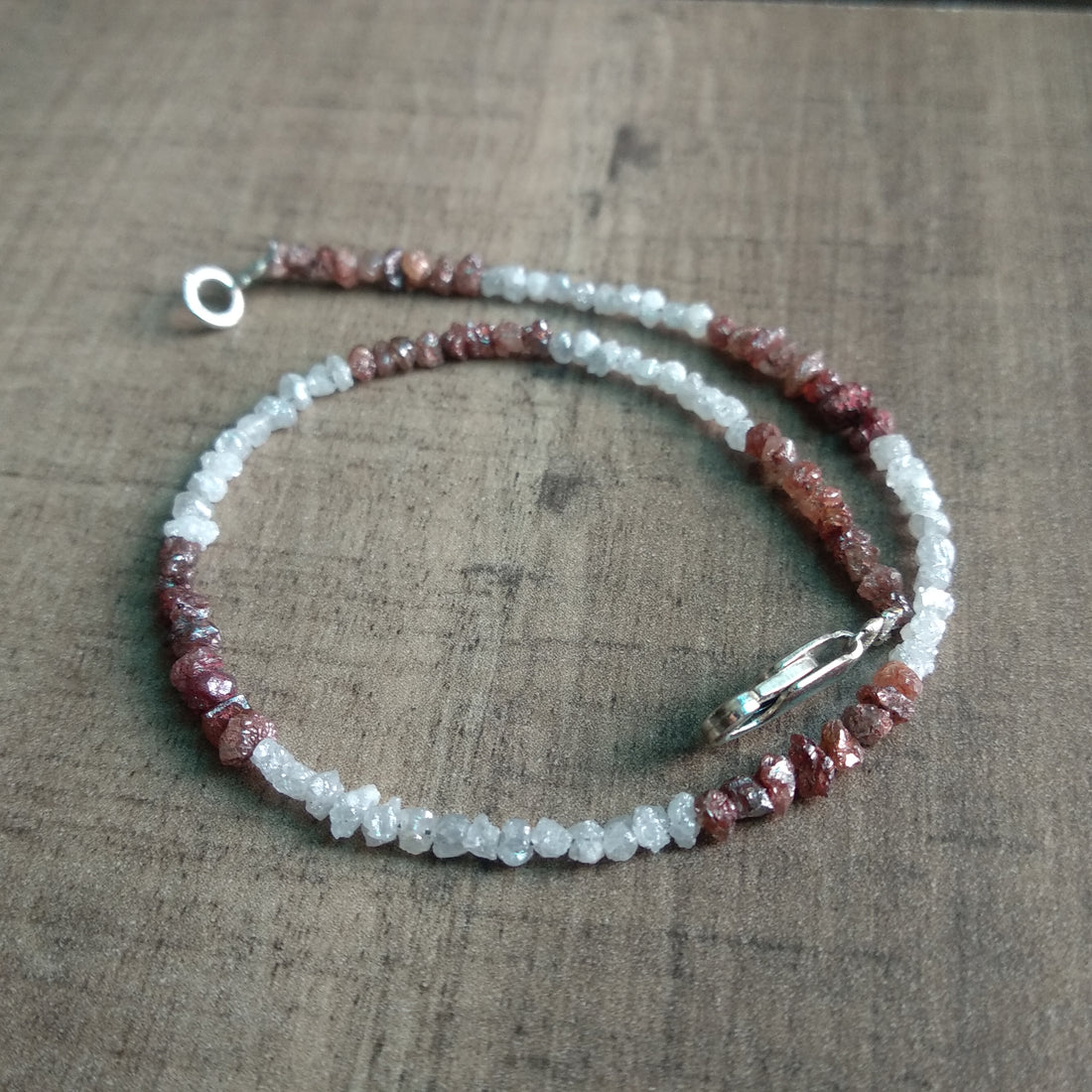 8.00 Carats White Red Color Rough Diamonds Beads 6.50" Bracelet wt Silver Clasp, Wholesale Loose Uncut Diamond