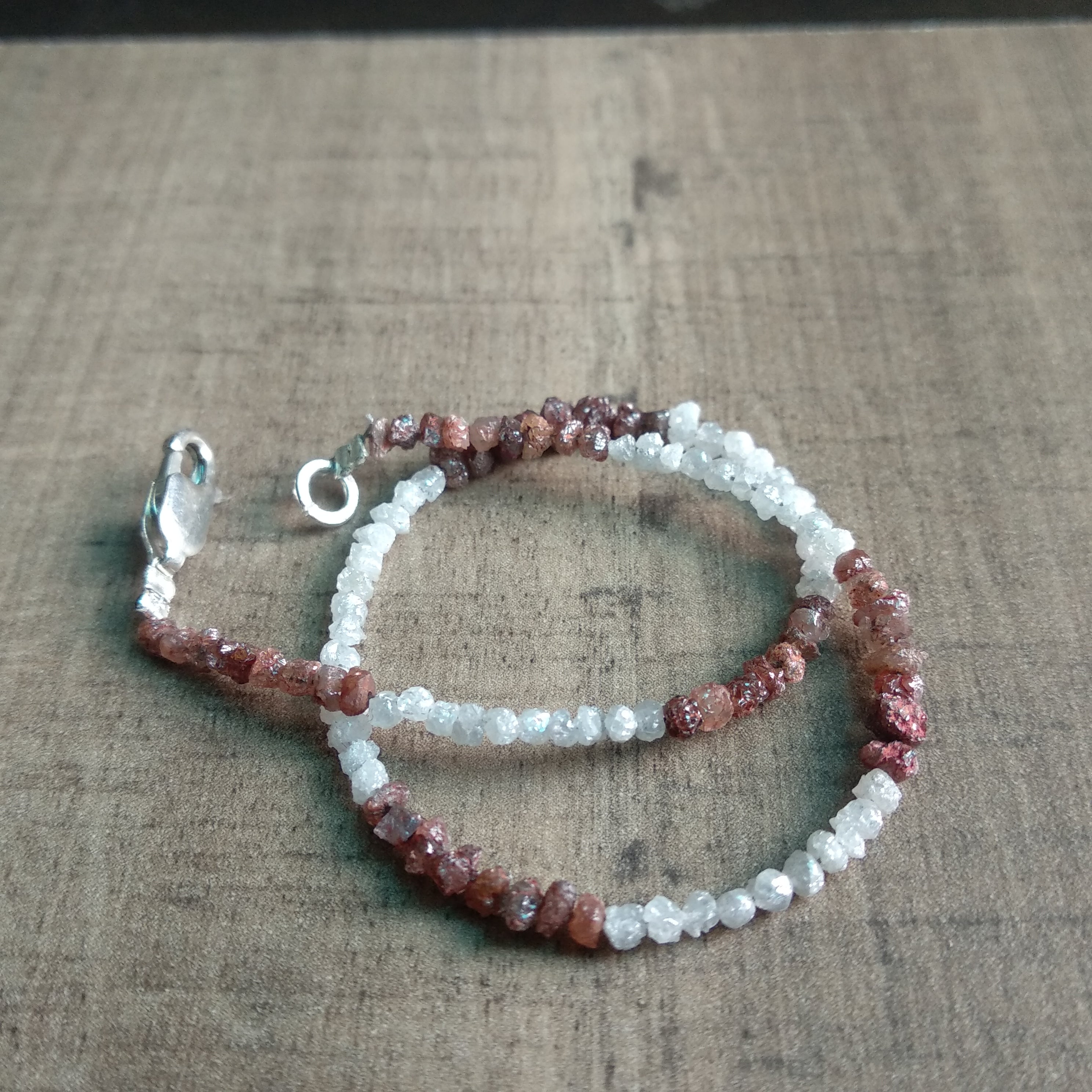 8.00 Carats White Red Color Rough Diamonds Beads 6.50" Bracelet wt Silver Clasp, Wholesale Loose Uncut Diamond