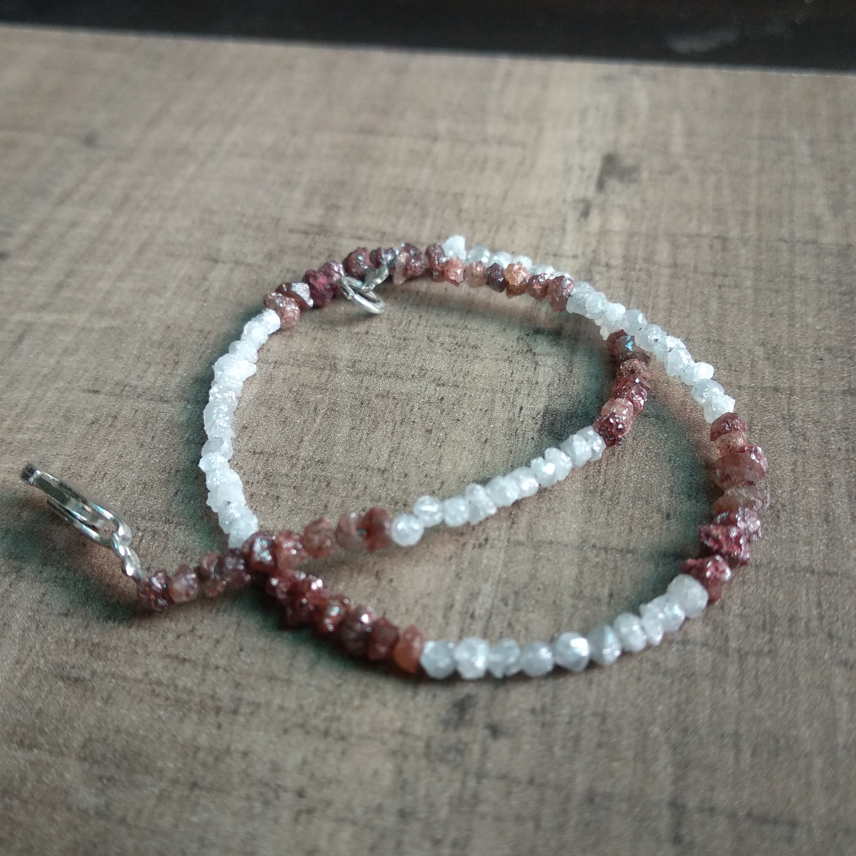 8.00 Carats White Red Color Rough Diamonds Beads 6.50" Bracelet wt Silver Clasp, Wholesale Loose Uncut Diamond