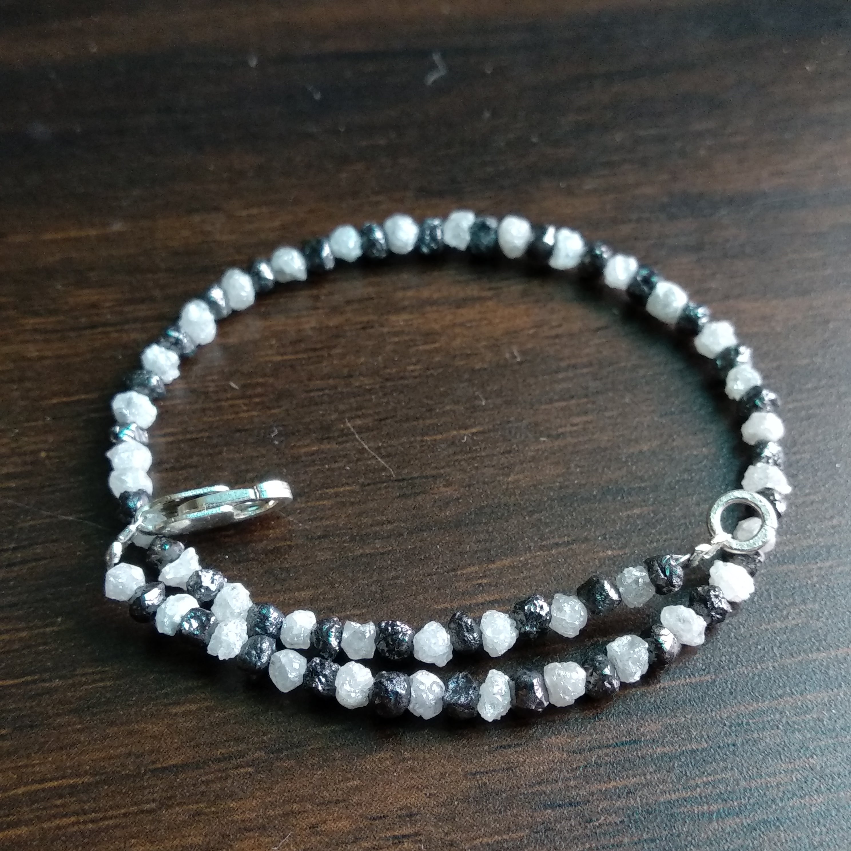 11+ Carat Natural White & Black Color Rough Loose Diamond Beads 6.50 Inch Bracelet / Strand, Conflict Free Rough Diamond