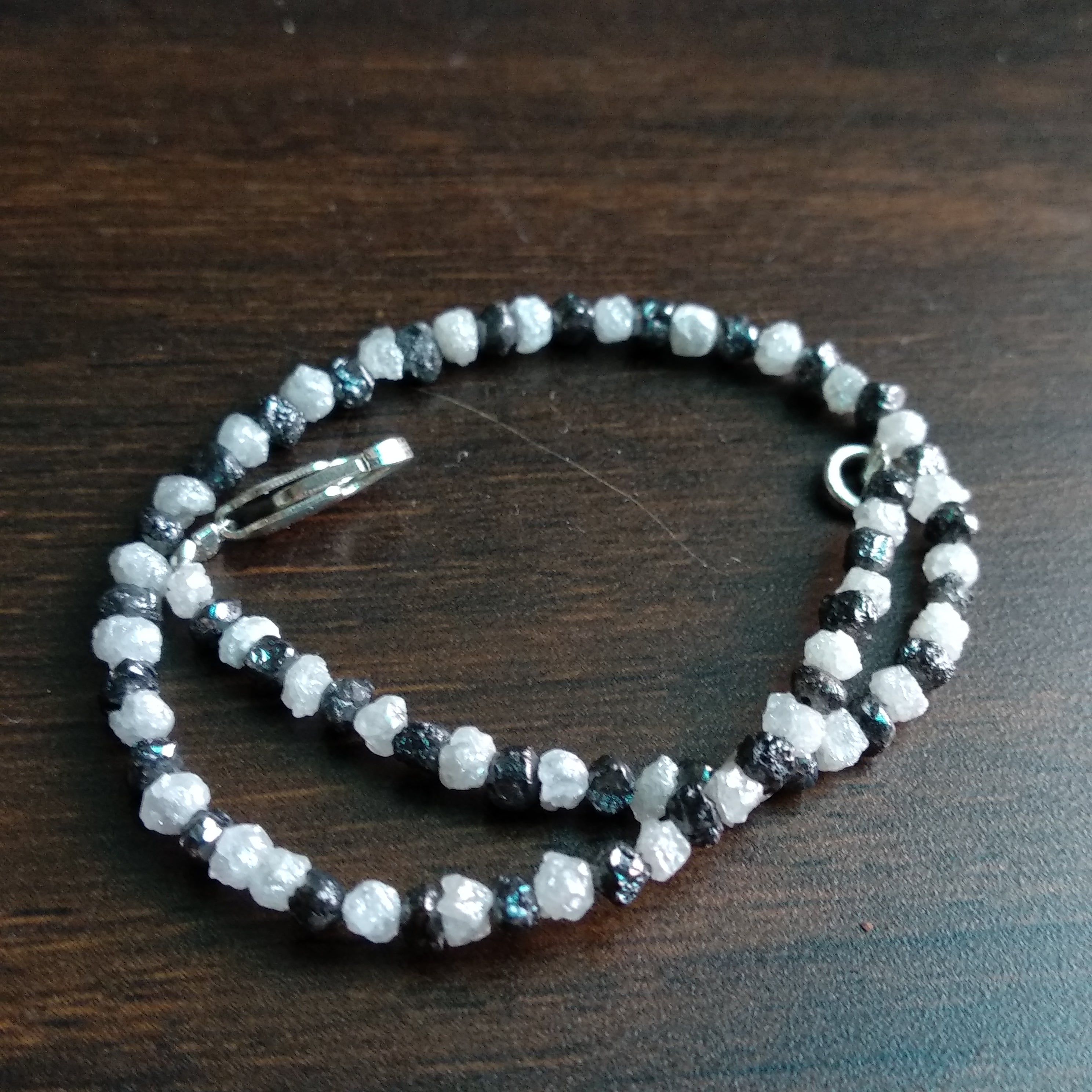 11+ Carat Natural White & Black Color Rough Loose Diamond Beads 6.50 Inch Bracelet / Strand, Conflict Free Rough Diamond