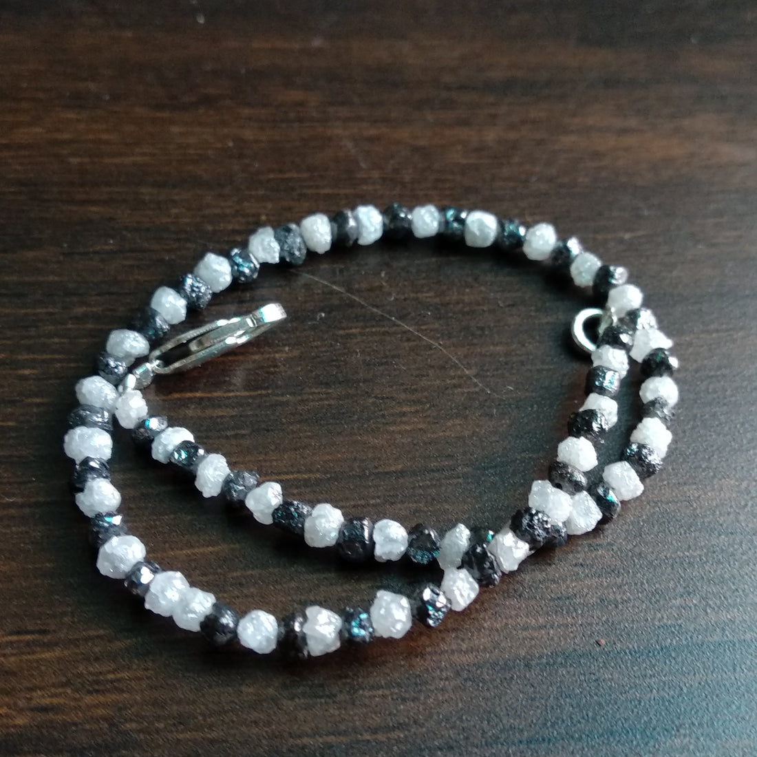 11+ Carat Natural White & Black Color Rough Loose Diamond Beads 6.50 Inch Bracelet / Strand, Conflict Free Rough Diamond