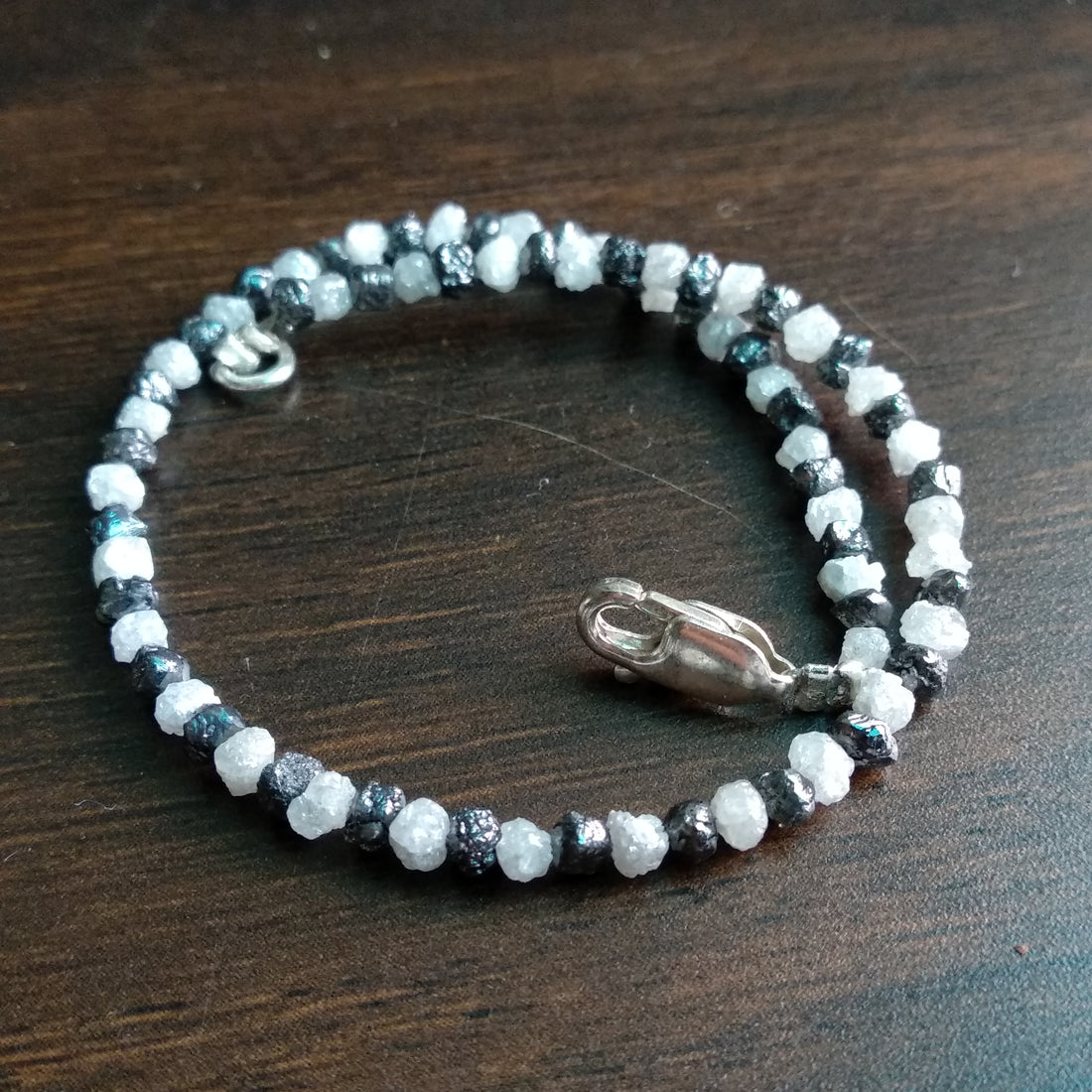 11+ Carat Natural White & Black Color Rough Loose Diamond Beads 6.50 Inch Bracelet / Strand, Conflict Free Rough Diamond