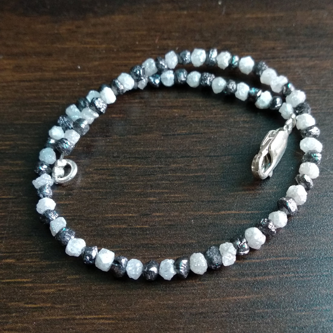 11+ Carat Natural White & Black Color Rough Loose Diamond Beads 6.50 Inch Bracelet / Strand, Conflict Free Rough Diamond
