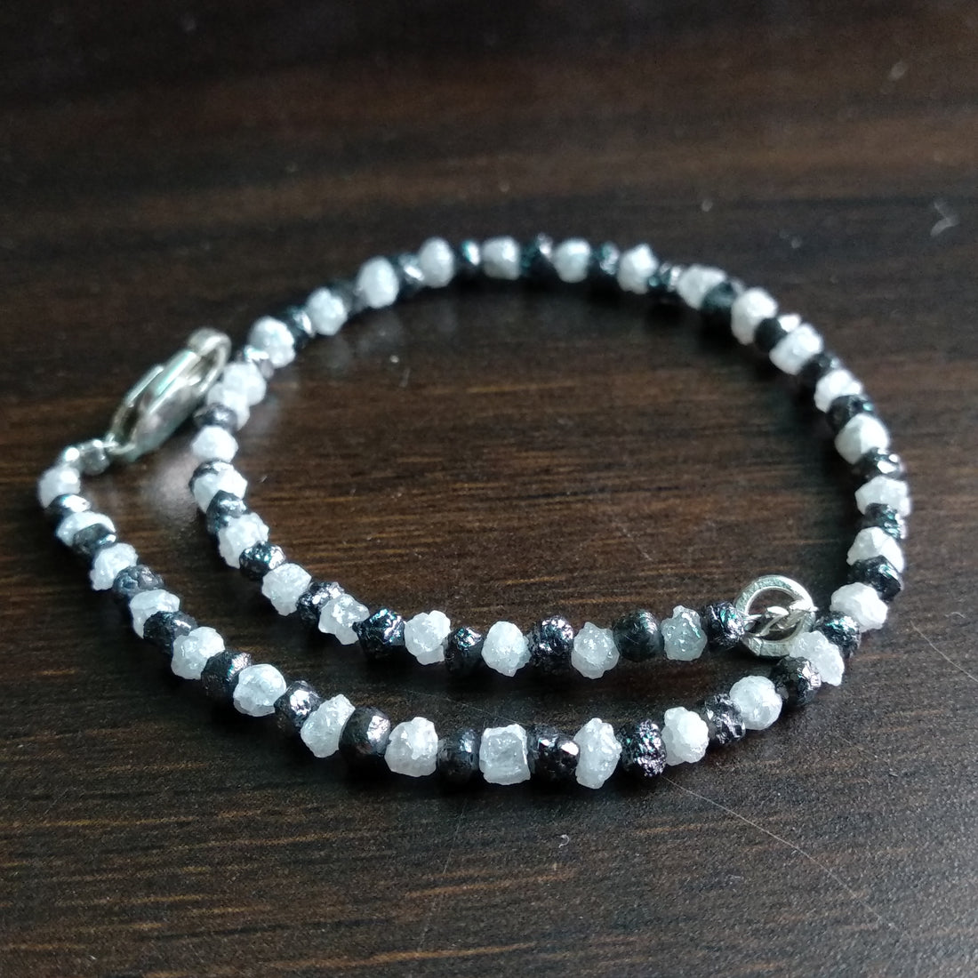 11+ Carat Natural White & Black Color Rough Loose Diamond Beads 6.50 Inch Bracelet / Strand, Conflict Free Rough Diamond