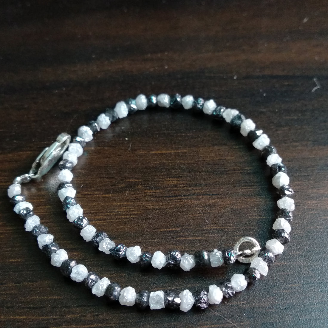 11+ Carat Natural White & Black Color Rough Loose Diamond Beads 6.50 Inch Bracelet / Strand, Conflict Free Rough Diamond