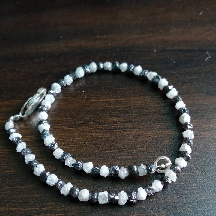 11+ Carat Natural White & Black Color Rough Loose Diamond Beads 6.50 Inch Bracelet / Strand, Conflict Free Rough Diamond