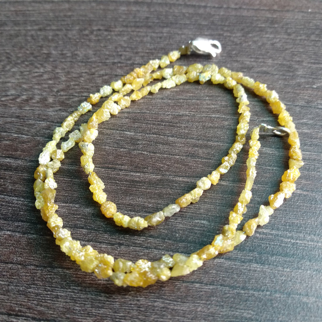 Natural Yellow Color Long Drilled Rough Diamonds, 20.00 Carat Long Drilled Loose Raw Uncut Diamonds Beads 16" Strand Necklace