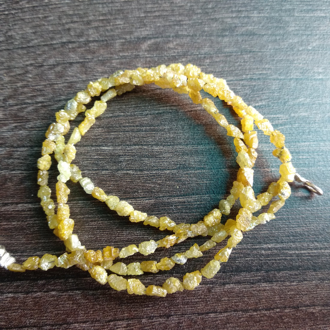 Natural Yellow Color Long Drilled Rough Diamonds, 20.00 Carat Long Drilled Loose Raw Uncut Diamonds Beads 16" Strand Necklace
