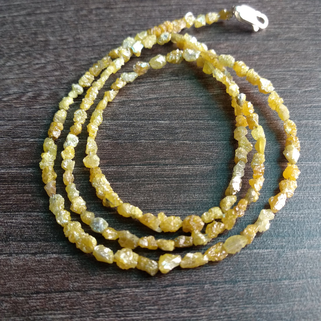 Natural Yellow Color Long Drilled Rough Diamonds, 20.00 Carat Long Drilled Loose Raw Uncut Diamonds Beads 16" Strand Necklace
