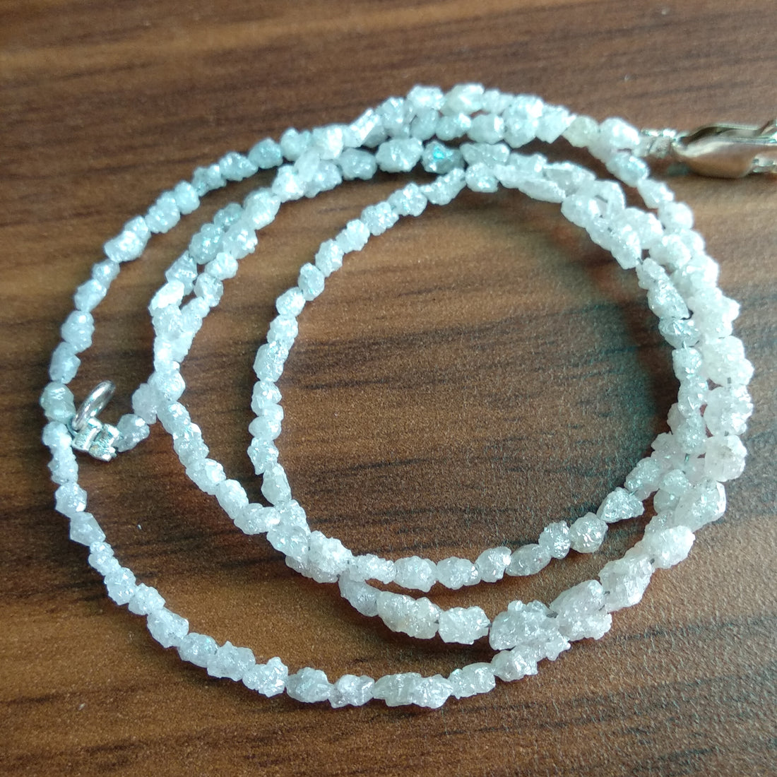 15 Carat Natural White Raw Uncut Rough Loose Diamond Beads 16 Inch Strand Chain Necklace wt 925 Silver Clasp
