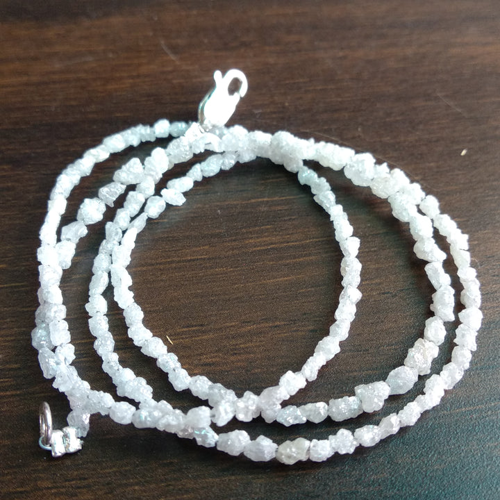 13 ct natural white long drilled rough uncut loose diamond beads 16" strand/chain necklace