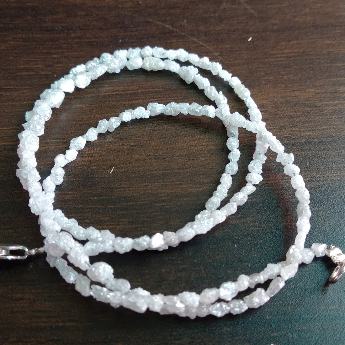 15 Carat Natural White Raw Uncut Rough Loose Diamond Beads 16 Inch Strand Chain Necklace wt 925 Silver Clasp