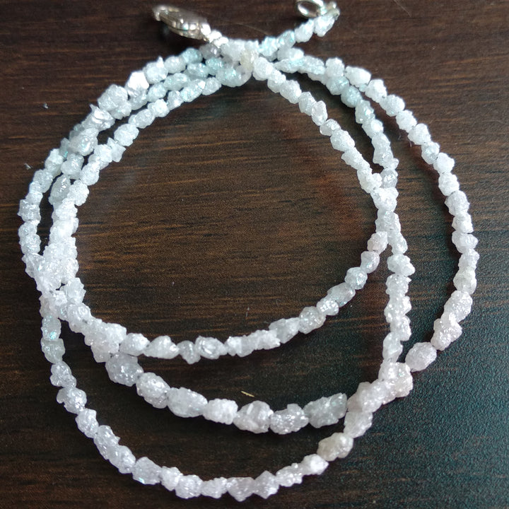 15 Carat Natural White Raw Uncut Rough Loose Diamond Beads 16 Inch Strand Chain Necklace wt 925 Silver Clasp
