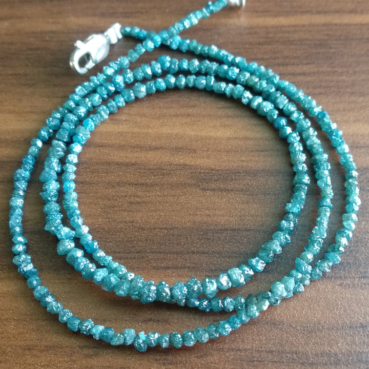 15 carat natural blue rough uncut loose diamond beads 16" strand/chain, 100% earth mined origin africa