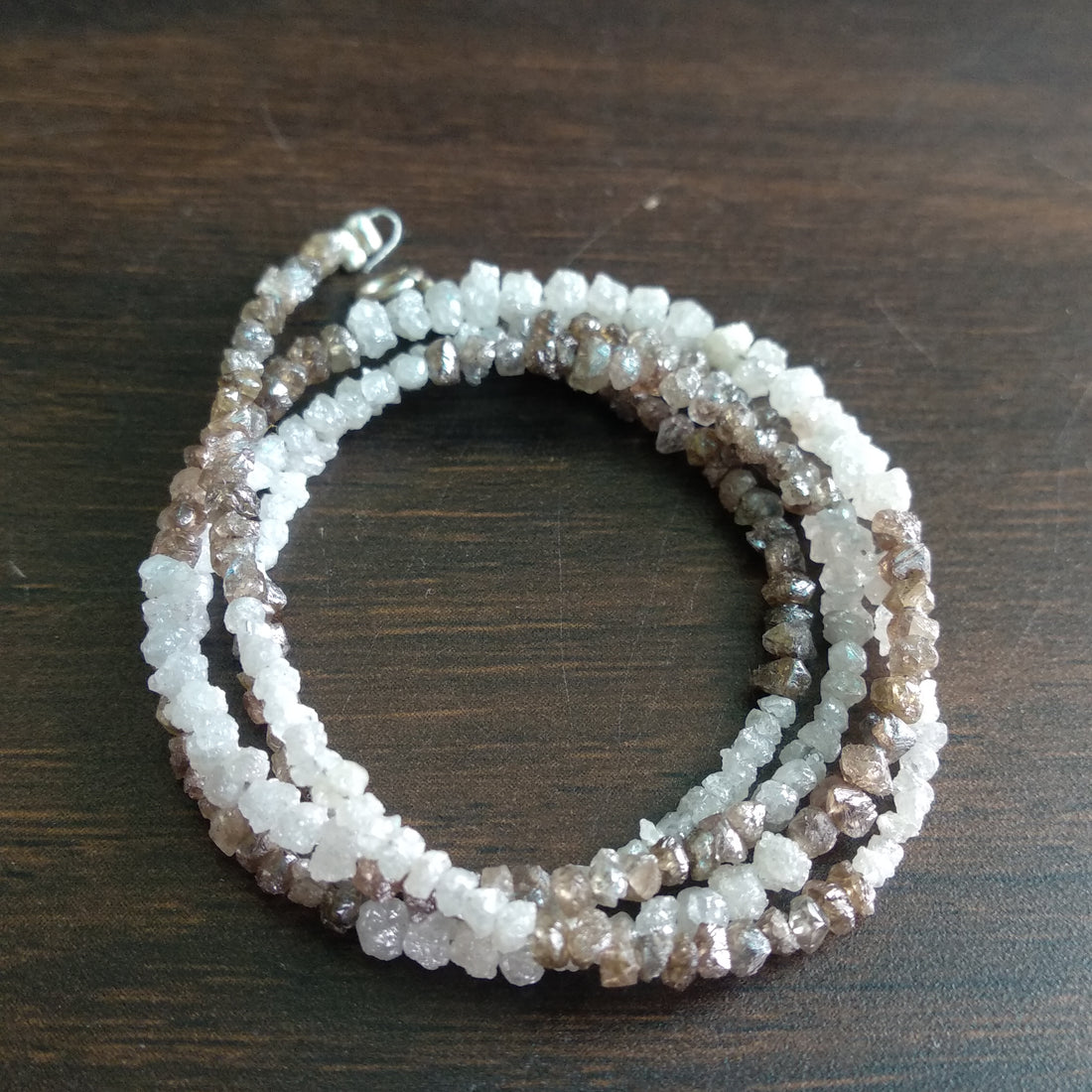 Natural White & Brown Color Raw Uncut Rough Diamonds Beads 16" Necklace Strand Chain with Silver Clasp 20 Carat
