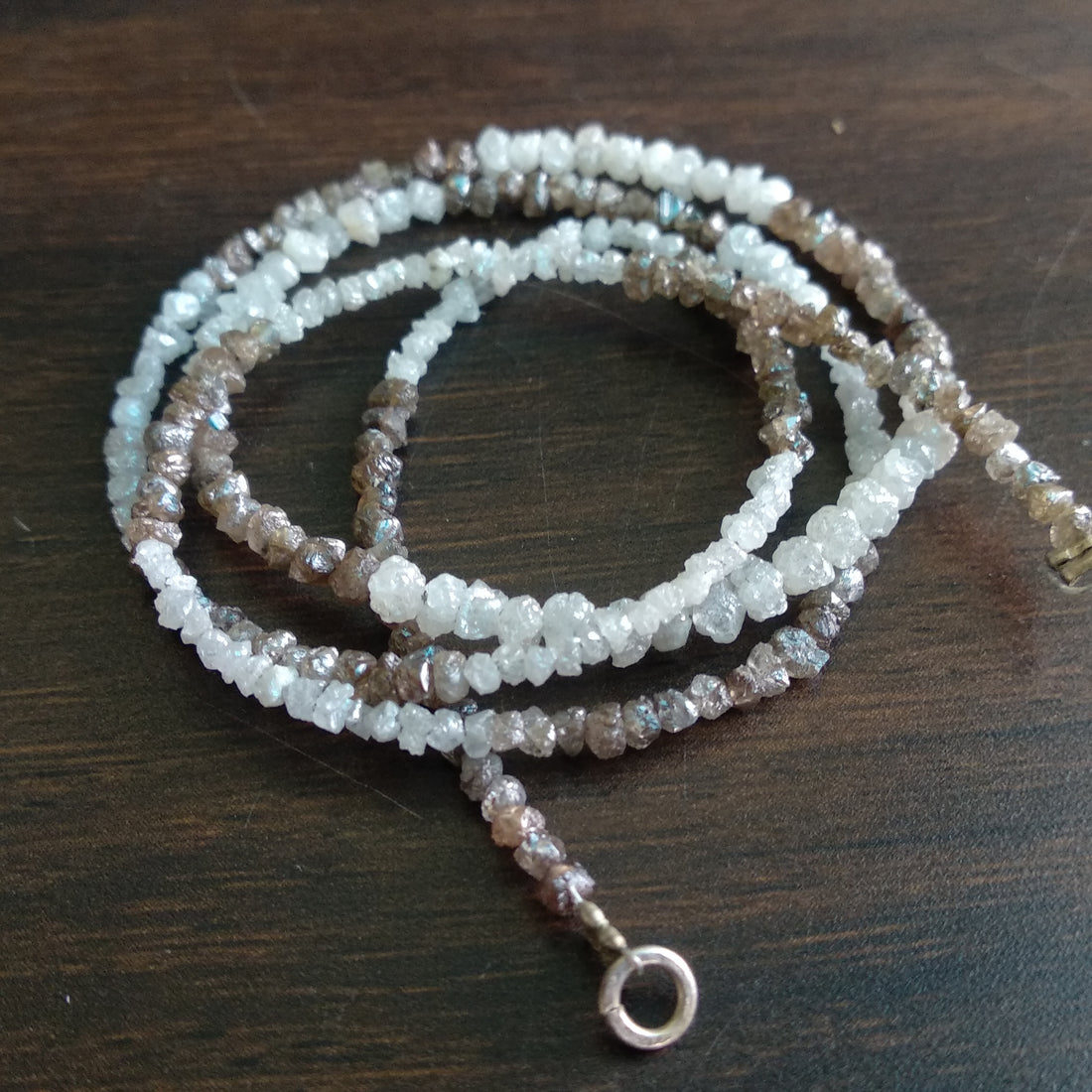 Natural White & Brown Color Raw Uncut Rough Diamonds Beads 16" Necklace Strand Chain with Silver Clasp 20 Carat