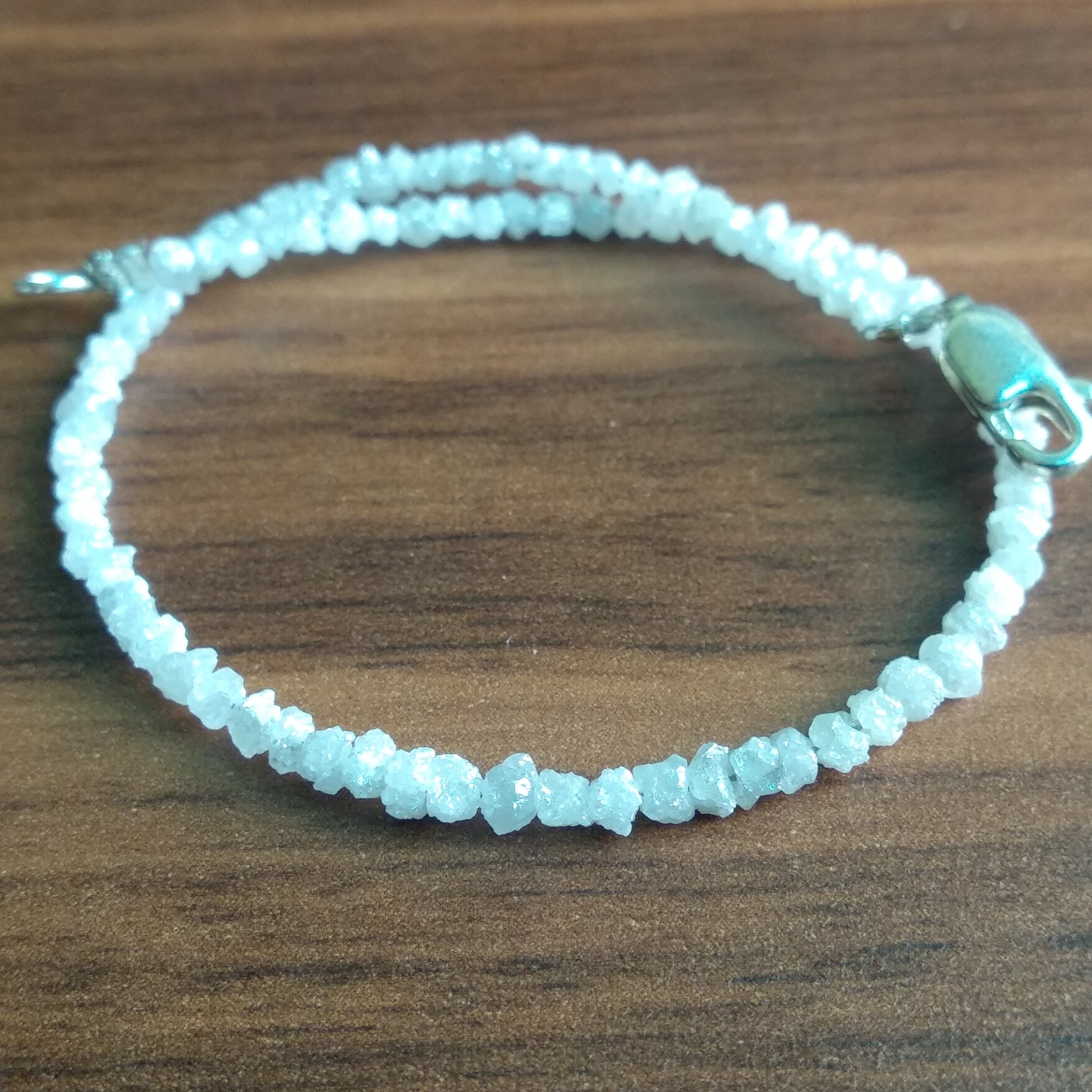 8.00 Ct Natural White Raw Rough Diamond Beads 6.50" Bracelet wt Silver Clasp
