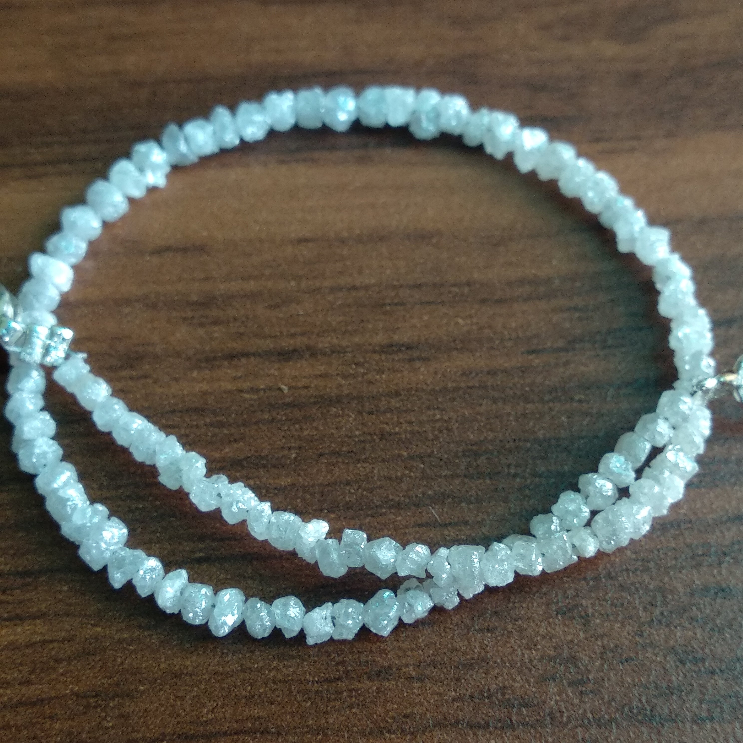 8.00 Ct Natural White Raw Rough Diamond Beads 6.50" Bracelet wt Silver Clasp