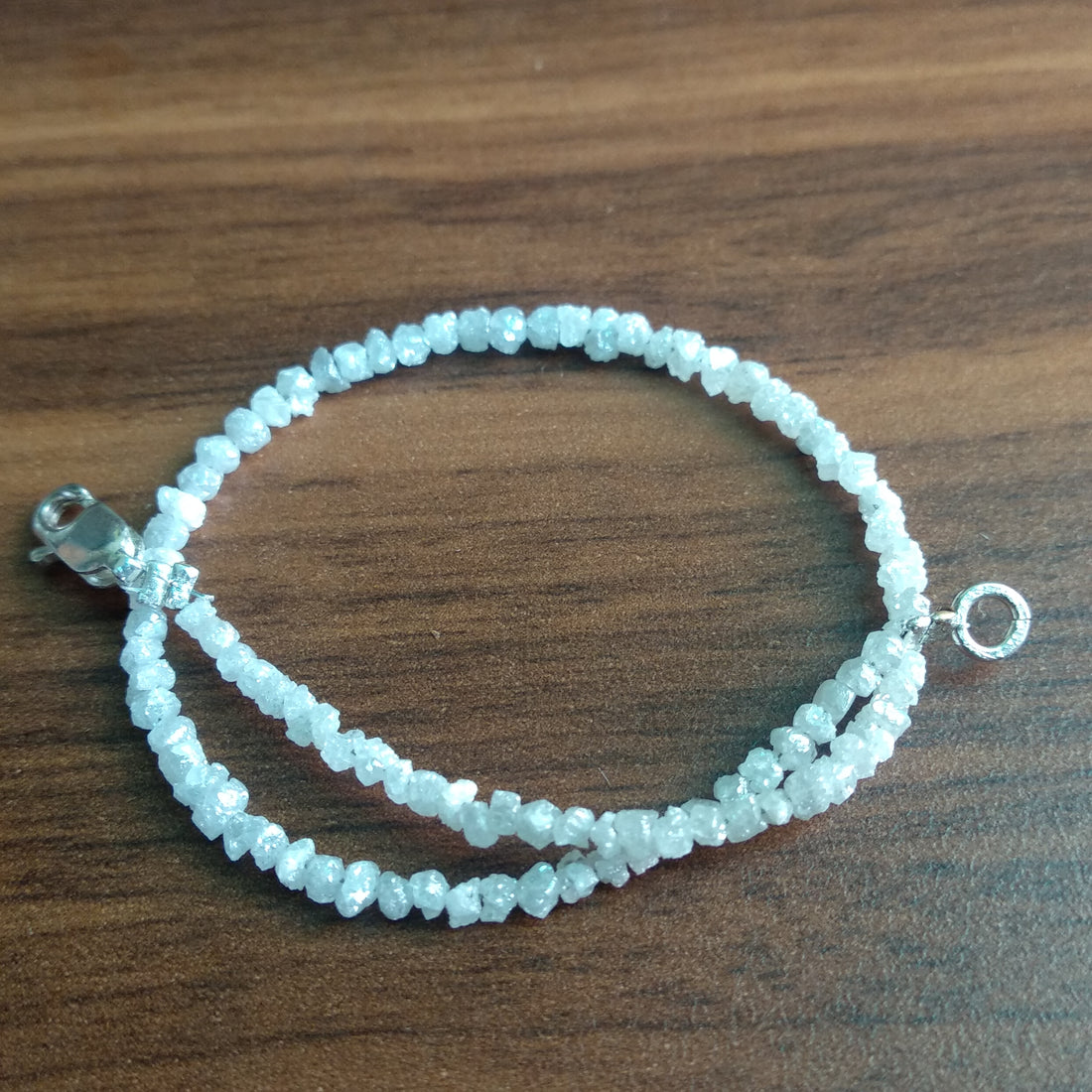 8.00 Ct Natural White Raw Rough Diamond Beads 6.50" Bracelet wt Silver Clasp
