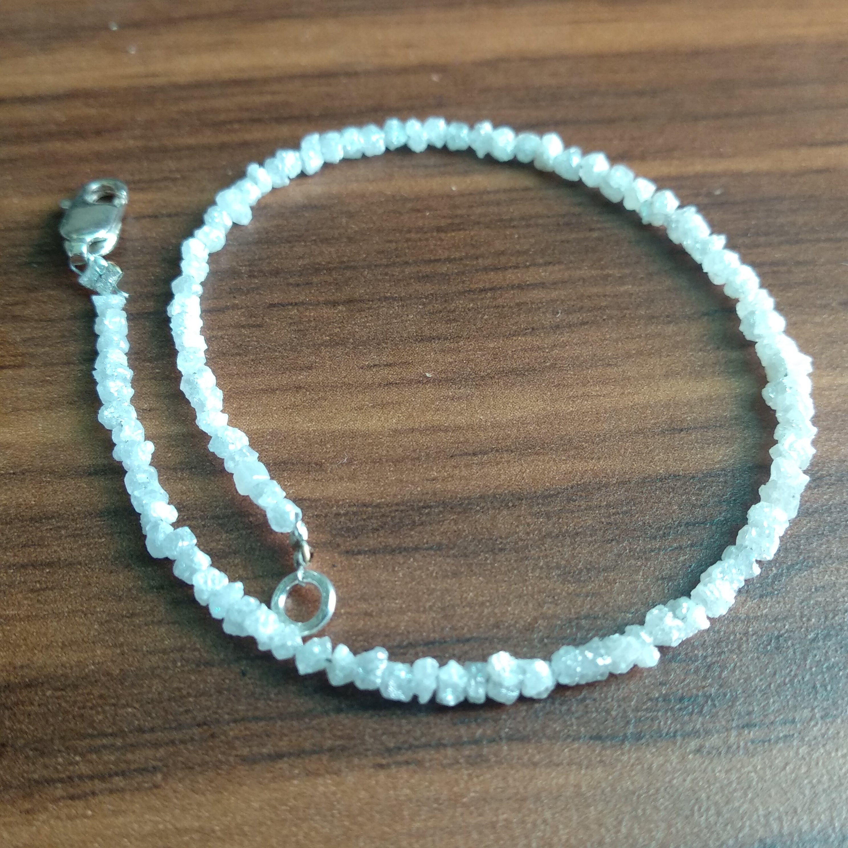 8.00 Ct Natural White Raw Rough Diamond Beads 6.50" Bracelet wt Silver Clasp