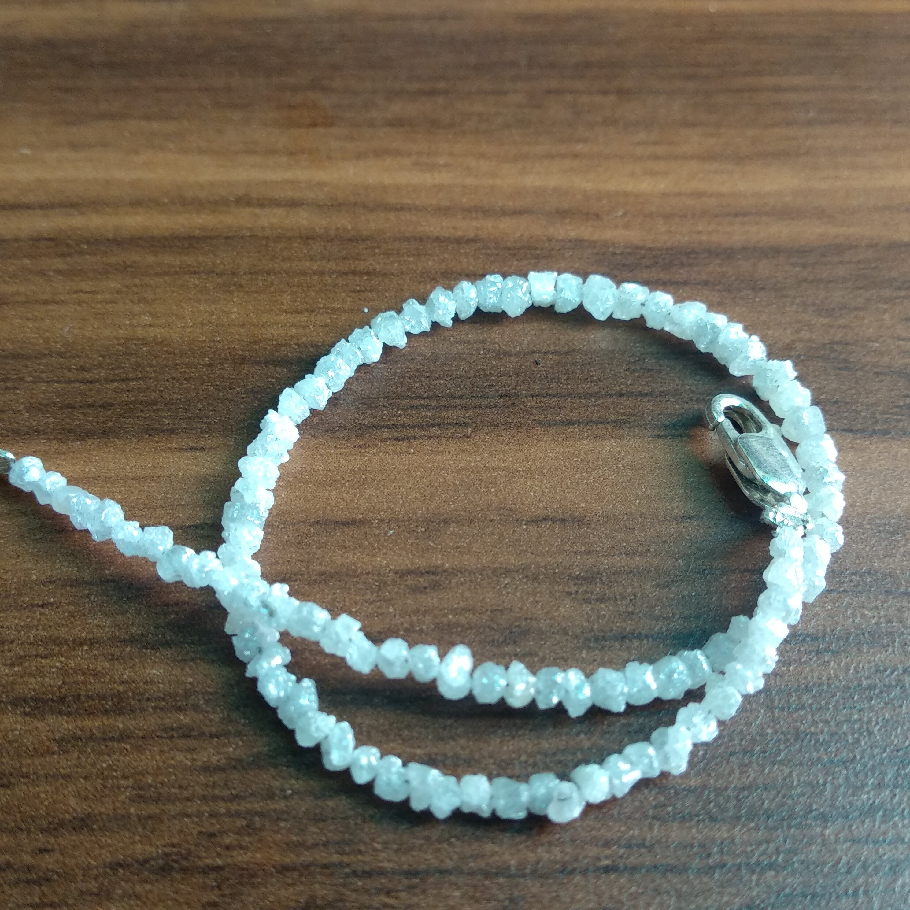 8.00 Ct Natural White Raw Rough Diamond Beads 6.50" Bracelet wt Silver Clasp