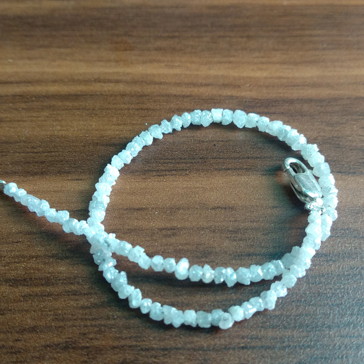 8.00 Ct Natural White Raw Rough Diamond Beads 6.50" Bracelet wt Silver Clasp