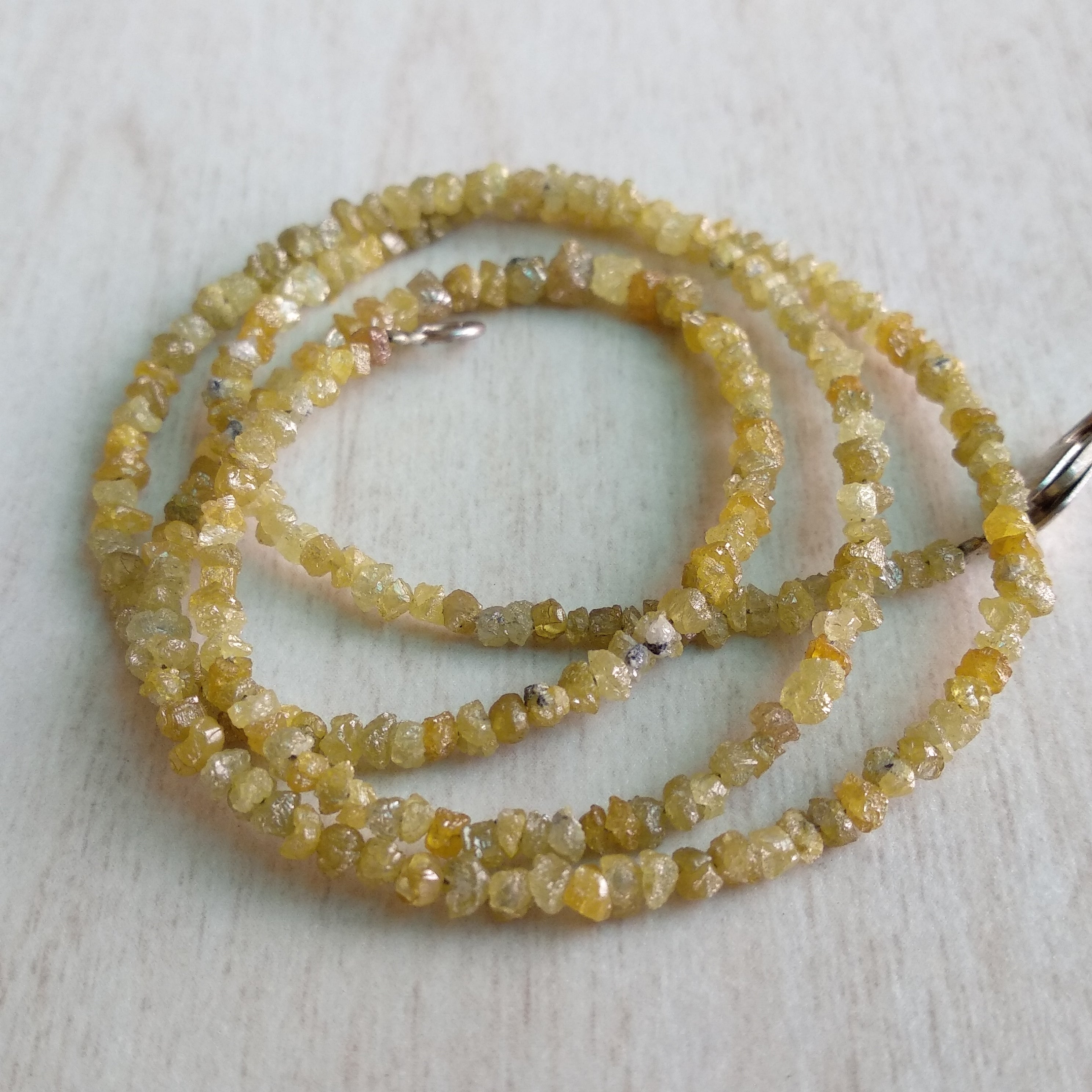 15.00 Ct Natural Yellow Rough Loose Diamond Beads 16" Strand Necklace wt Silver Clasp