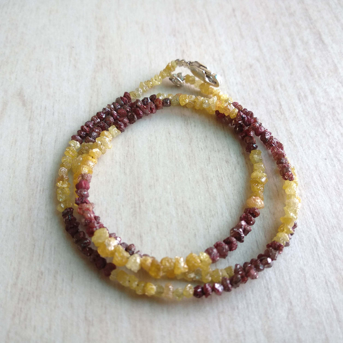 20.00 Ct Natural Red Yellow Color Raw Uncut Rough Loose Diamonds Beads 16" Necklace Strand with Silver Clasp