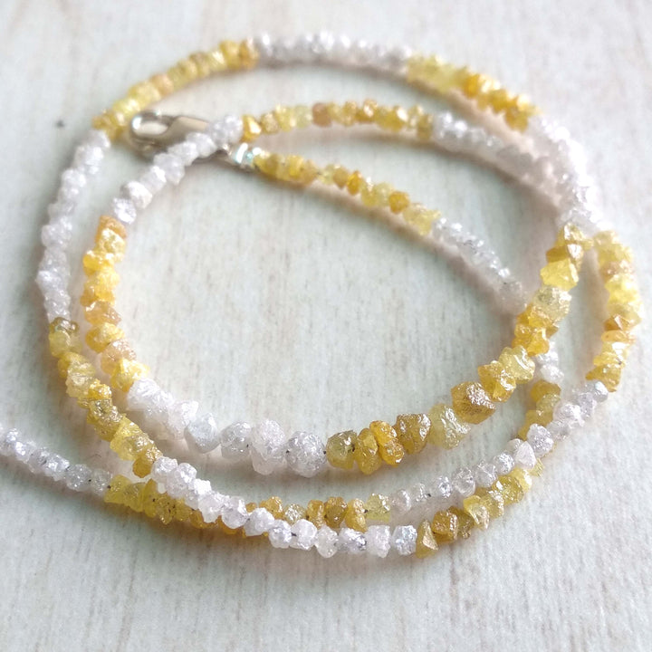 20.00 Ct Natural White Yellow Color Raw Uncut Rough Loose Diamonds Beads 16" Necklace Strand with Silver Clasp