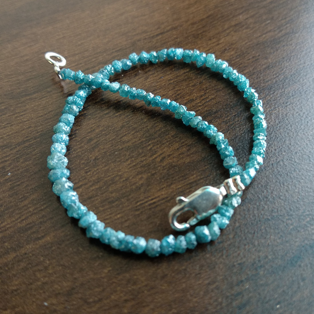 8.00 Ct Natural Blue Raw Rough Loose Diamond Beads 6.50" Bracelet wt Silver Clasp
