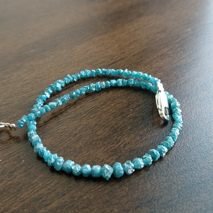 8.00 Ct Natural Blue Raw Rough Loose Diamond Beads 6.50" Bracelet wt Silver Clasp