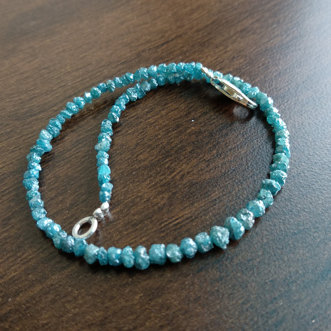 8.00 Ct Natural Blue Raw Rough Loose Diamond Beads 6.50" Bracelet wt Silver Clasp