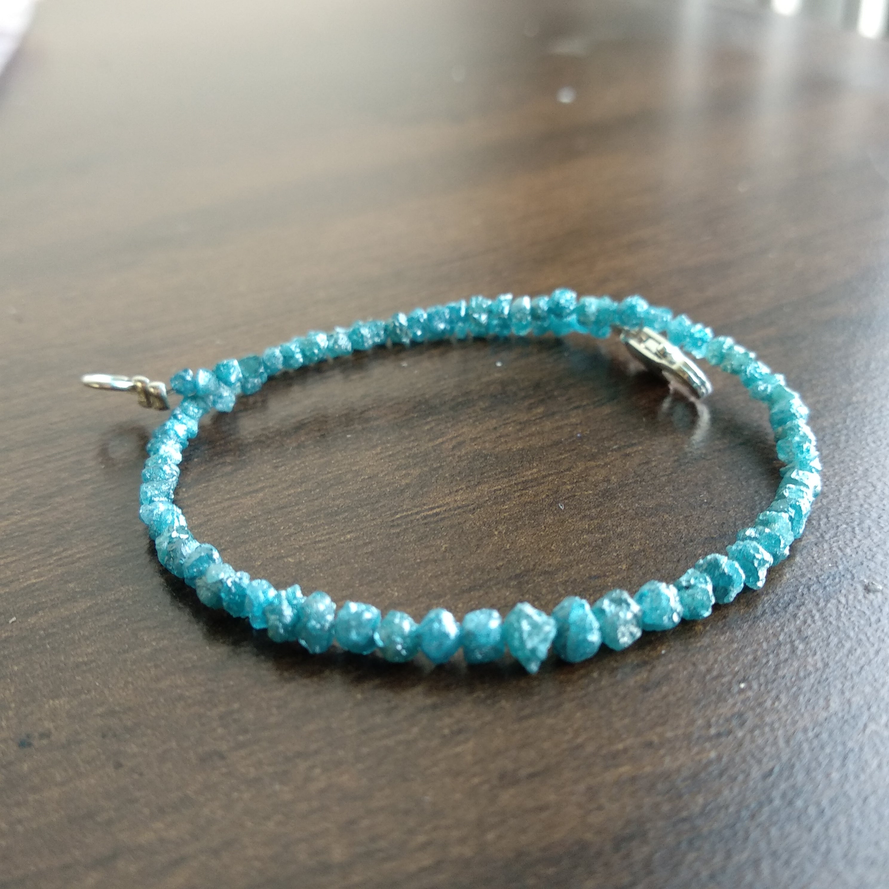 8.00 Ct Natural Blue Raw Rough Loose Diamond Beads 6.50" Bracelet wt Silver Clasp