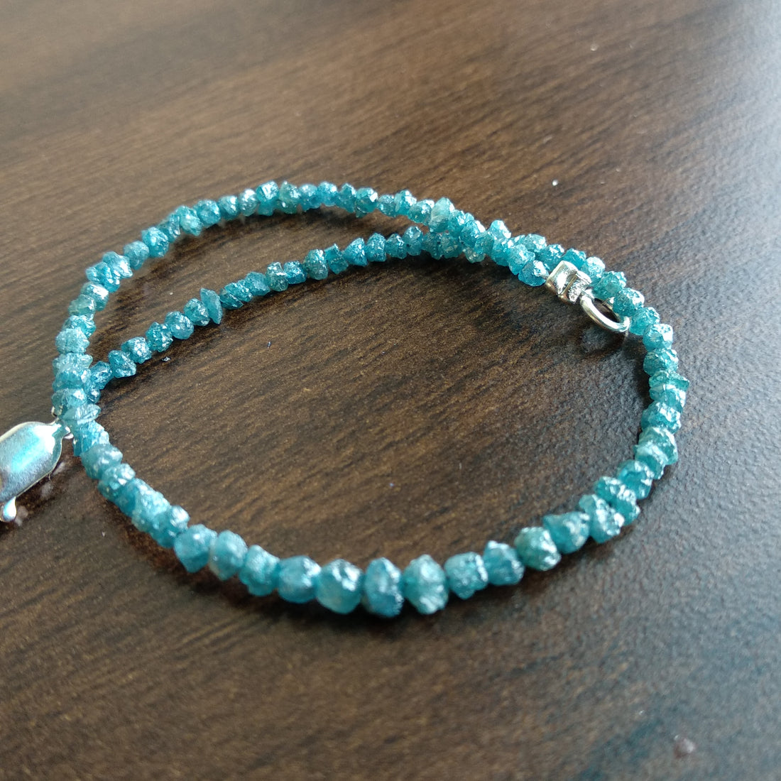8.00 Ct Natural Blue Raw Rough Loose Diamond Beads 6.50" Bracelet wt Silver Clasp