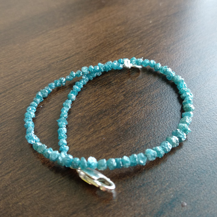 8.00 Ct Natural Blue Raw Rough Loose Diamond Beads 6.50" Bracelet wt Silver Clasp
