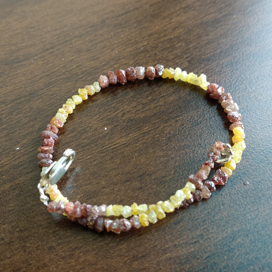 8.00 Ct Natural Yellow Red Color Rough Loose Diamond Beads 6.50" Bracelet wt Silver Clasp