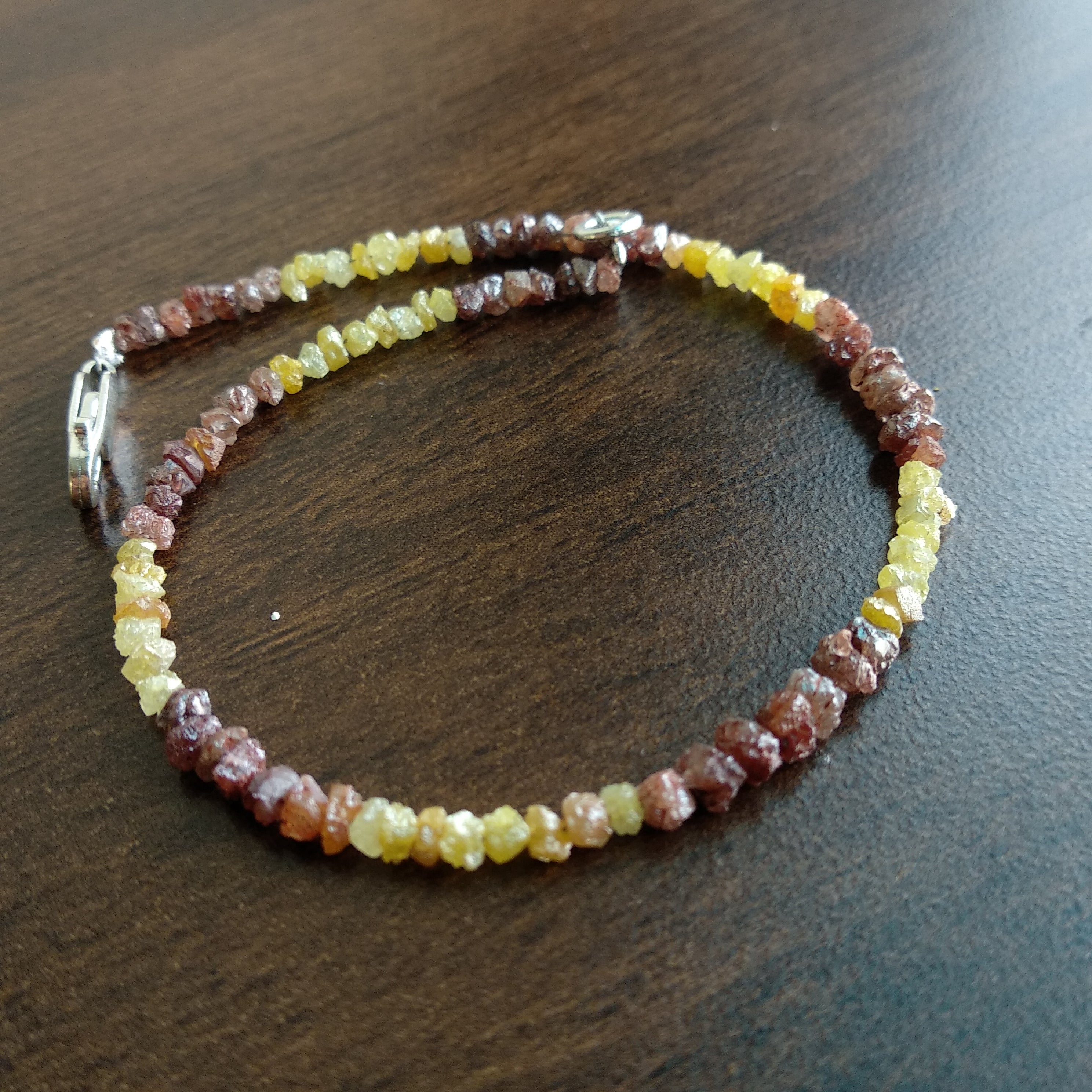 8.00 Ct Natural Yellow Red Color Rough Loose Diamond Beads 6.50" Bracelet wt Silver Clasp