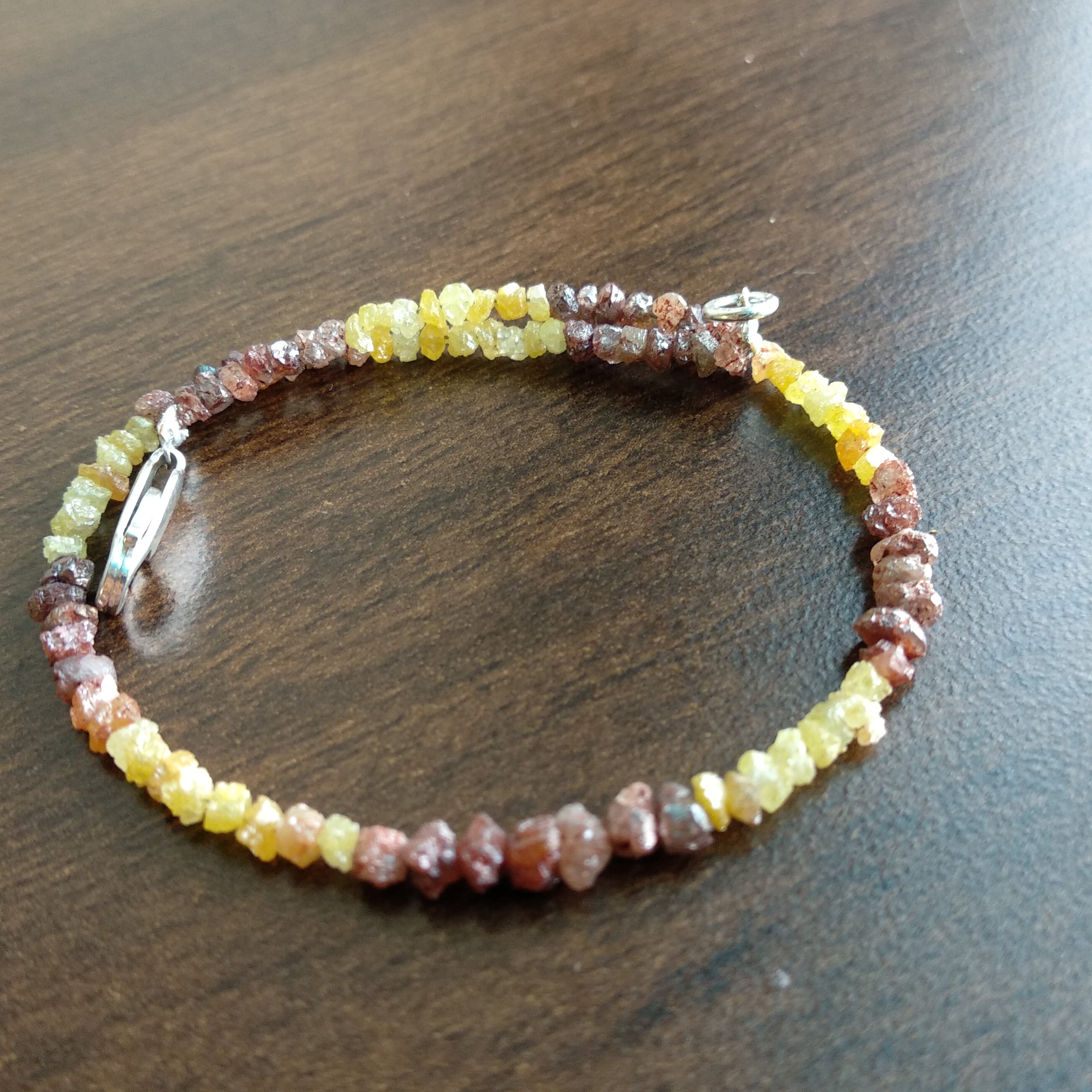 8.00 Ct Natural Yellow Red Color Rough Loose Diamond Beads 6.50" Bracelet wt Silver Clasp