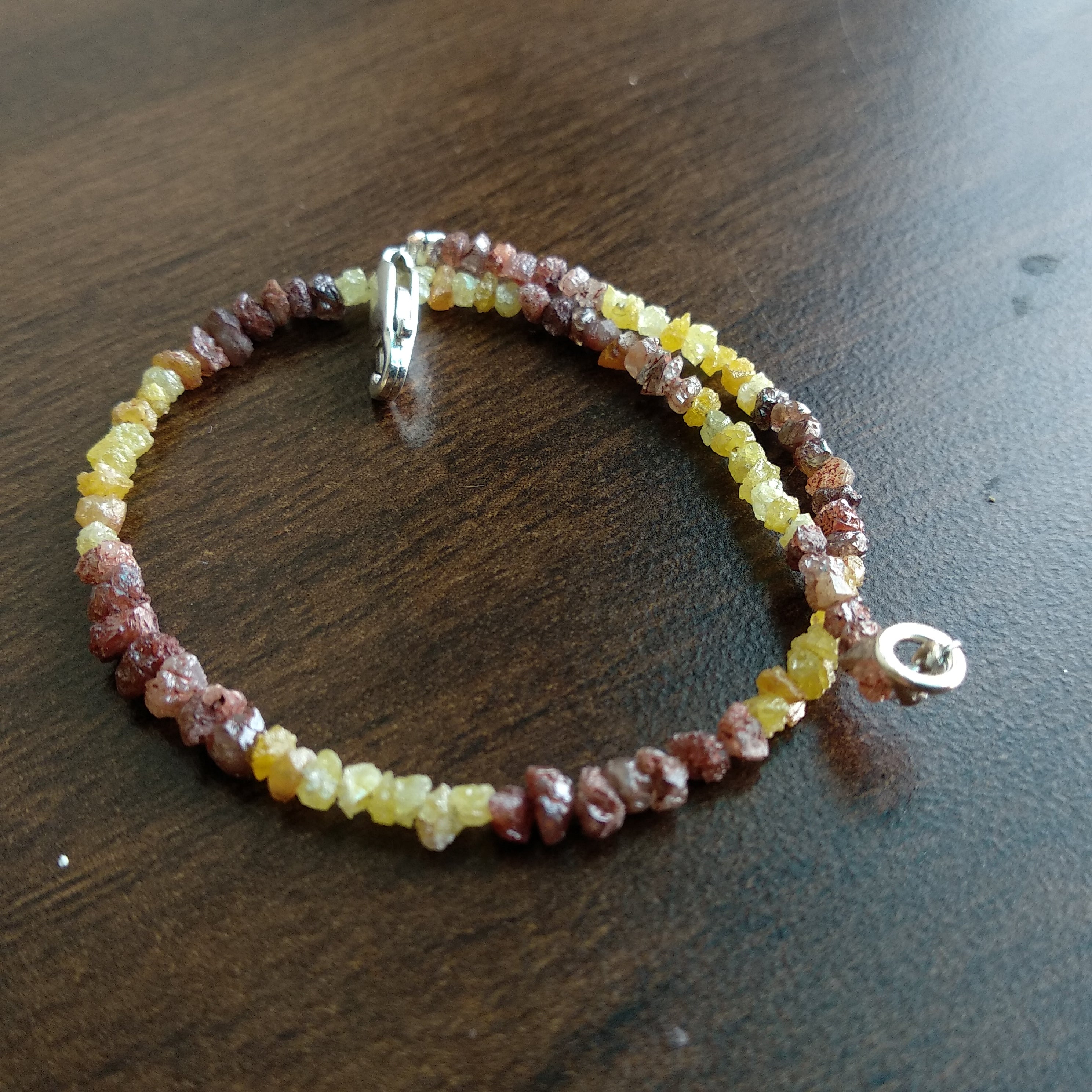 8.00 Ct Natural Yellow Red Color Rough Loose Diamond Beads 6.50" Bracelet wt Silver Clasp