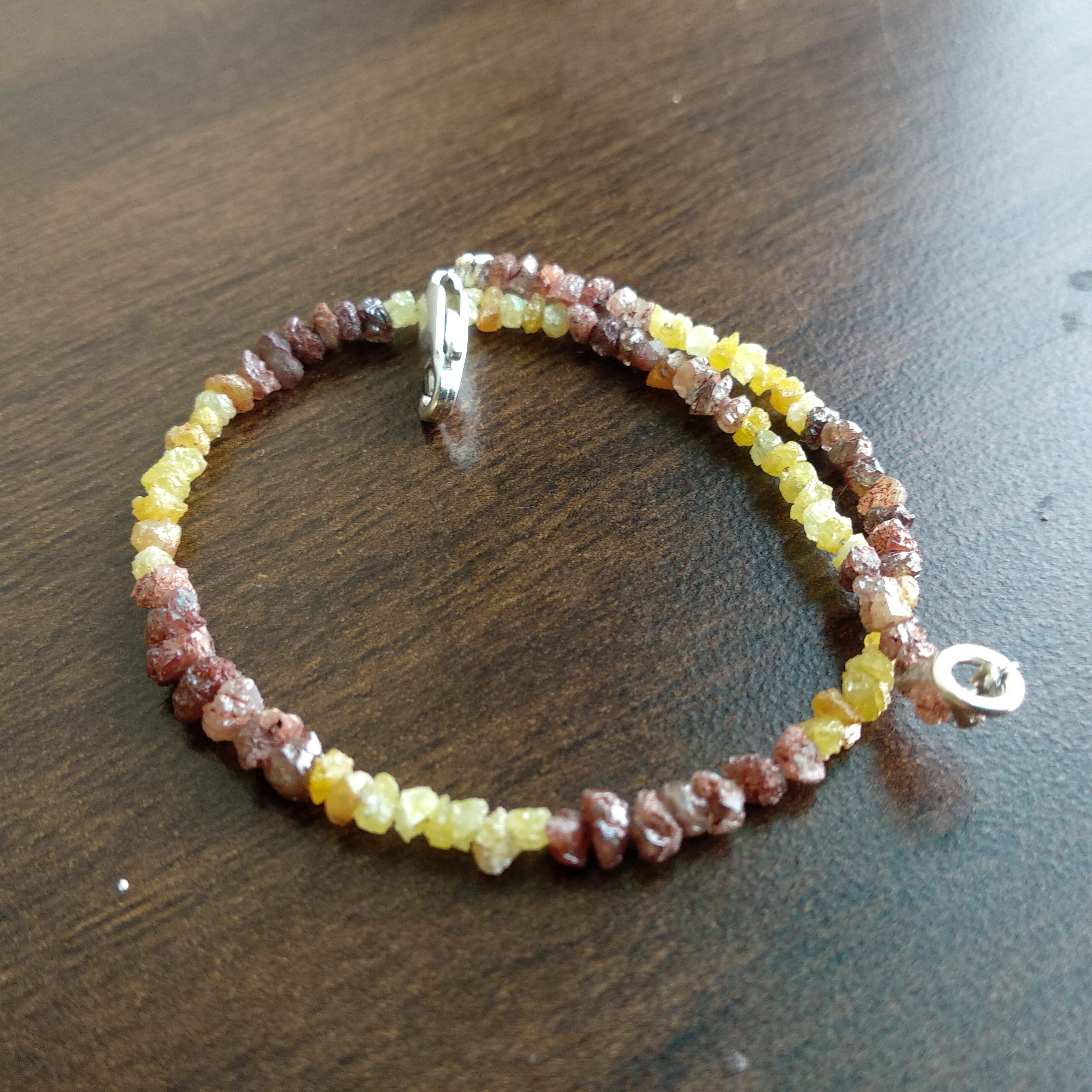 8.00 Ct Natural Yellow Red Color Rough Loose Diamond Beads 6.50" Bracelet wt Silver Clasp