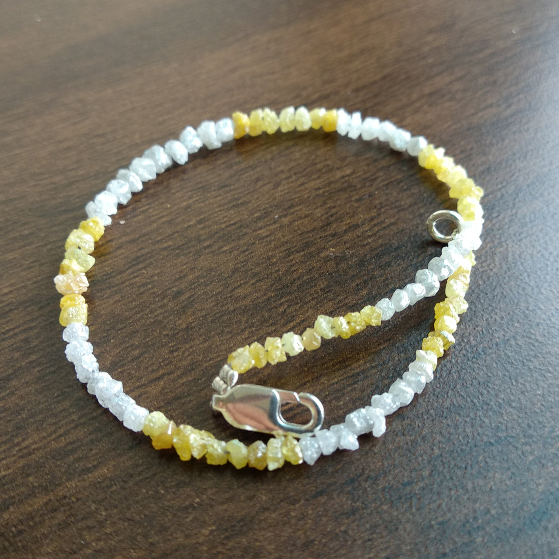8.00 Ct Natural White Yellow Color Rough Loose Diamond Beads 6.50" Bracelet wt Silver Clasp