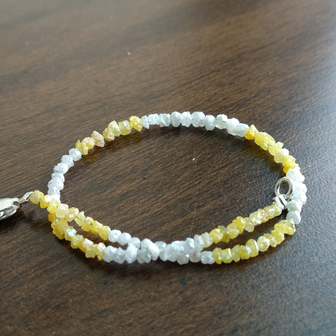 8.00 Ct Natural White Yellow Color Rough Loose Diamond Beads 6.50" Bracelet wt Silver Clasp