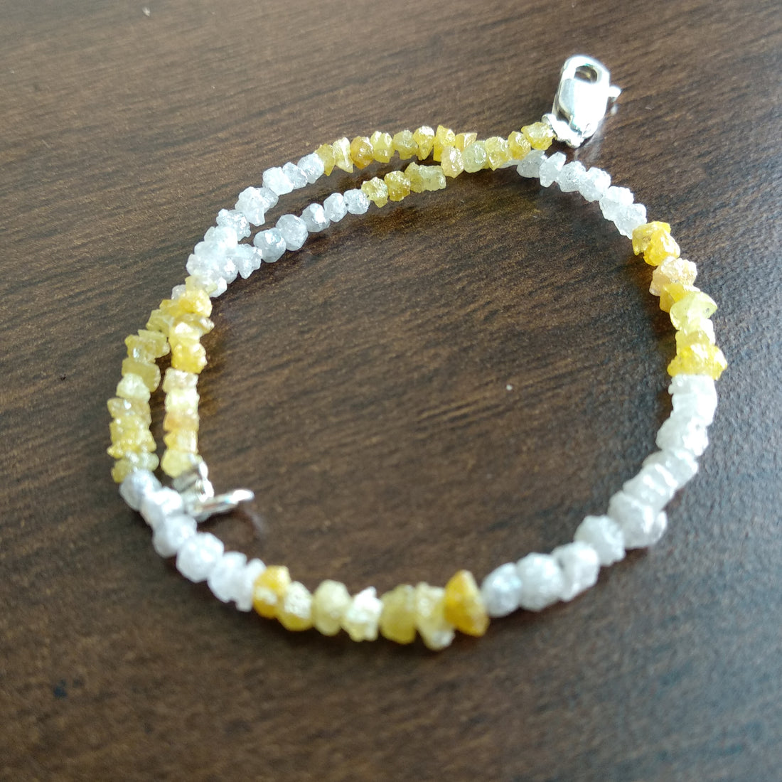 8.00 Ct Natural White Yellow Color Rough Loose Diamond Beads 6.50" Bracelet wt Silver Clasp