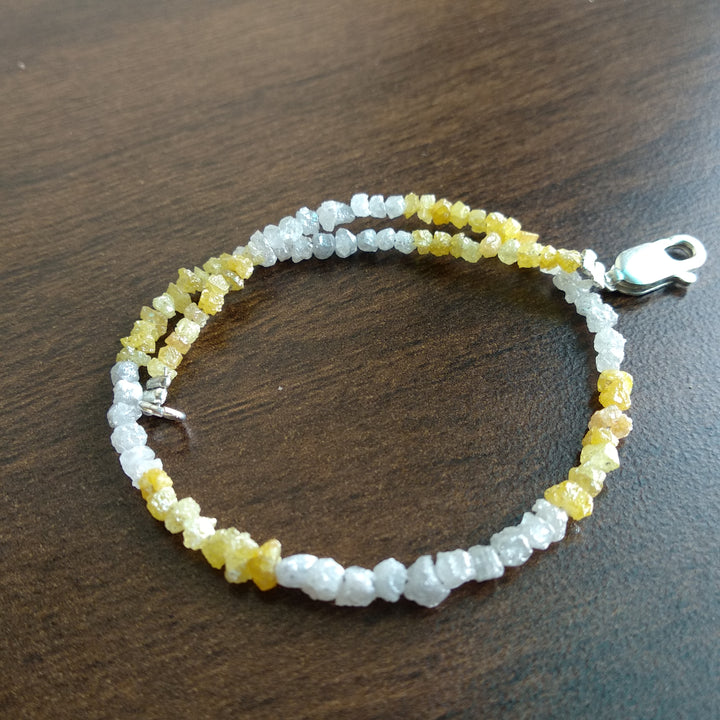 8.00 Ct Natural White Yellow Color Rough Loose Diamond Beads 6.50" Bracelet wt Silver Clasp