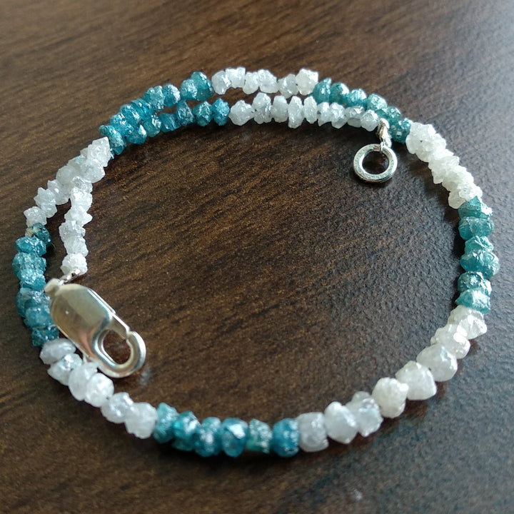 8.00 Ct Natural White Blue Color Rough Loose Diamond Beads 6.50" Bracelet wt Silver Clasp