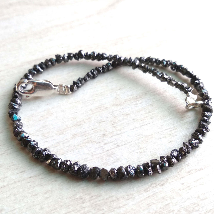 8.00 Ct Natural Black Raw Rough Loose Diamond Beads 6.50" Bracelet wt Silver Clasp