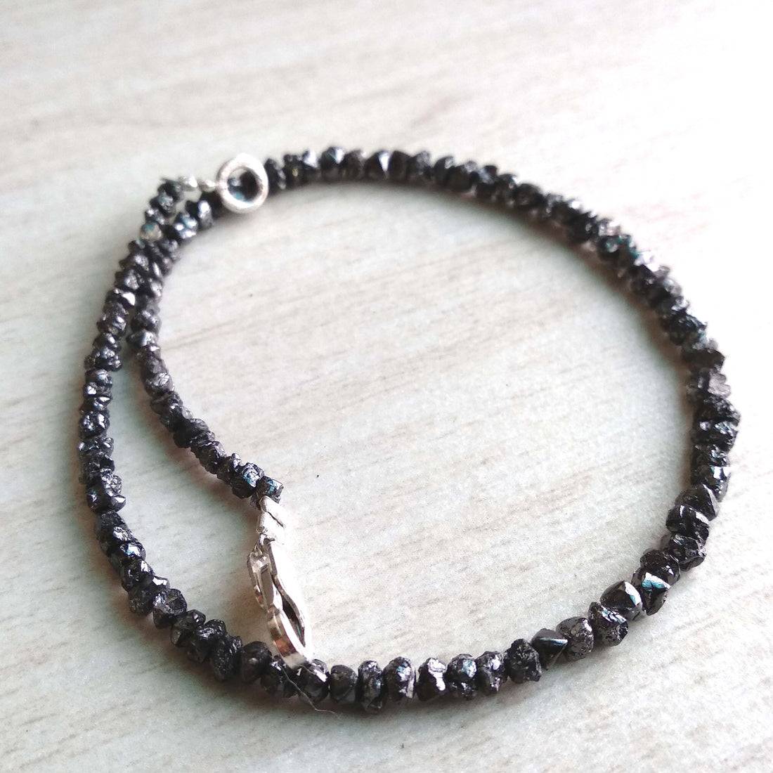 8.00 Ct Natural Black Raw Rough Loose Diamond Beads 6.50" Bracelet wt Silver Clasp
